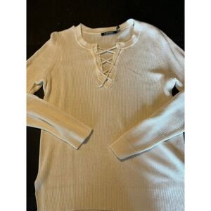 Lauren Ralph Lauren Cream Lace Up Sweater Women's‎ Knit Pullover